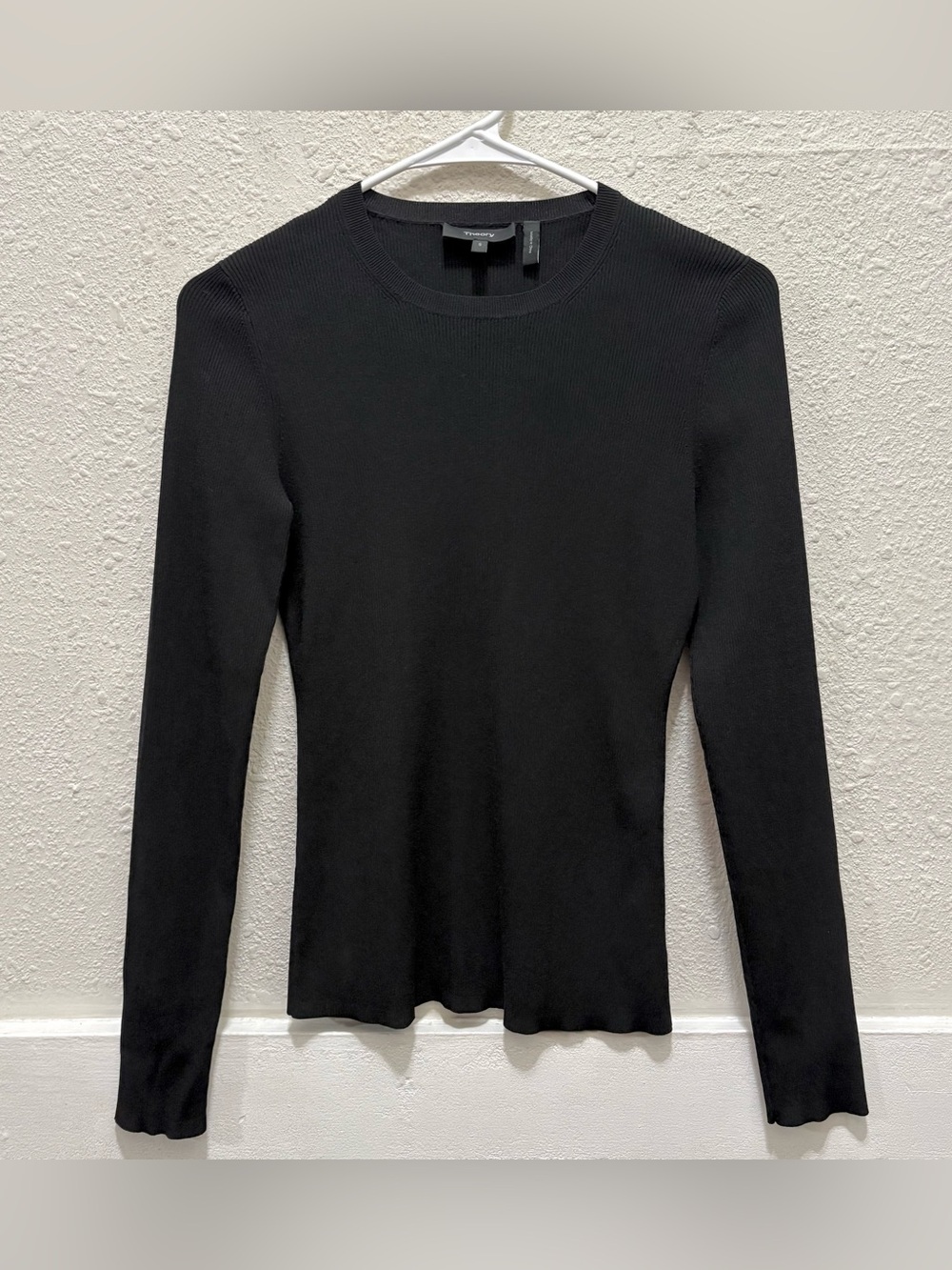 Theory Crewneck Black Sweater in Compact Crepe Size Small